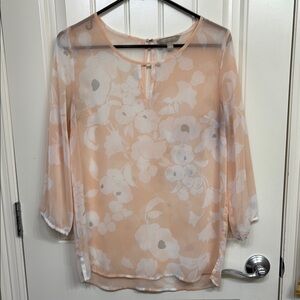 Banana Republic Floral Sheer Blouse - Peach and White